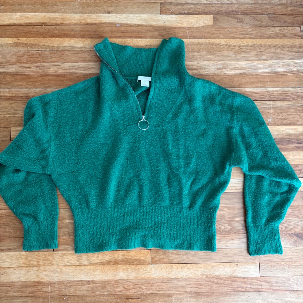 H&M Emerald Green Quarter Zip Pullover Women's Sweater size S EUC
